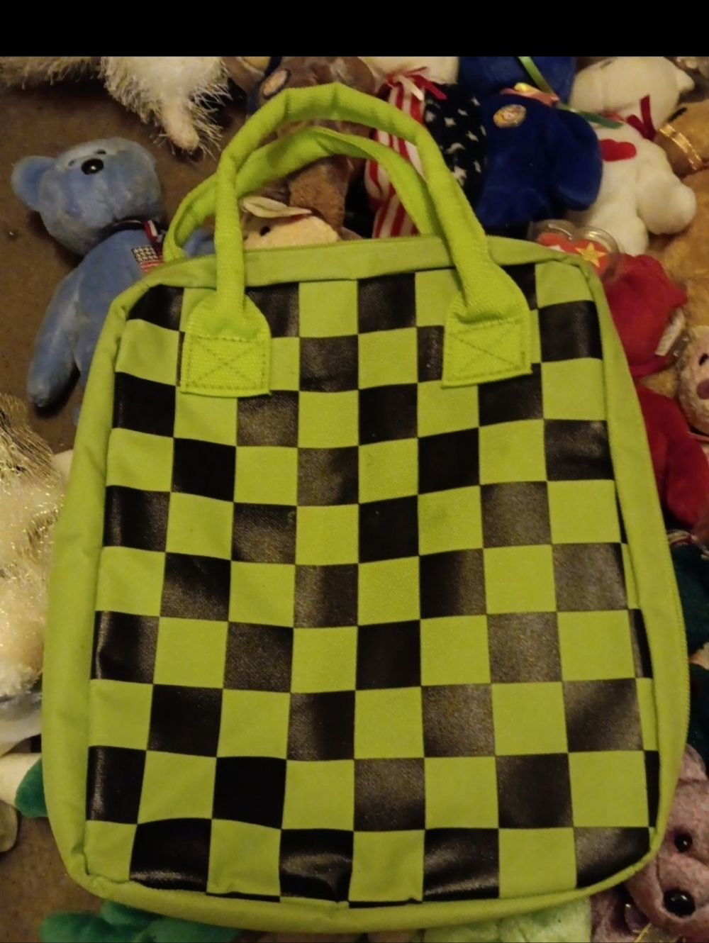 Black and green checkered purse bag